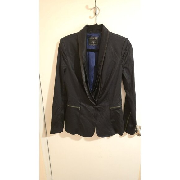 Guess Blazer Women Size 6 Black Tuxedo Formal Satin One Button Jack Cocktail Y2K - Picture 1 of 10
